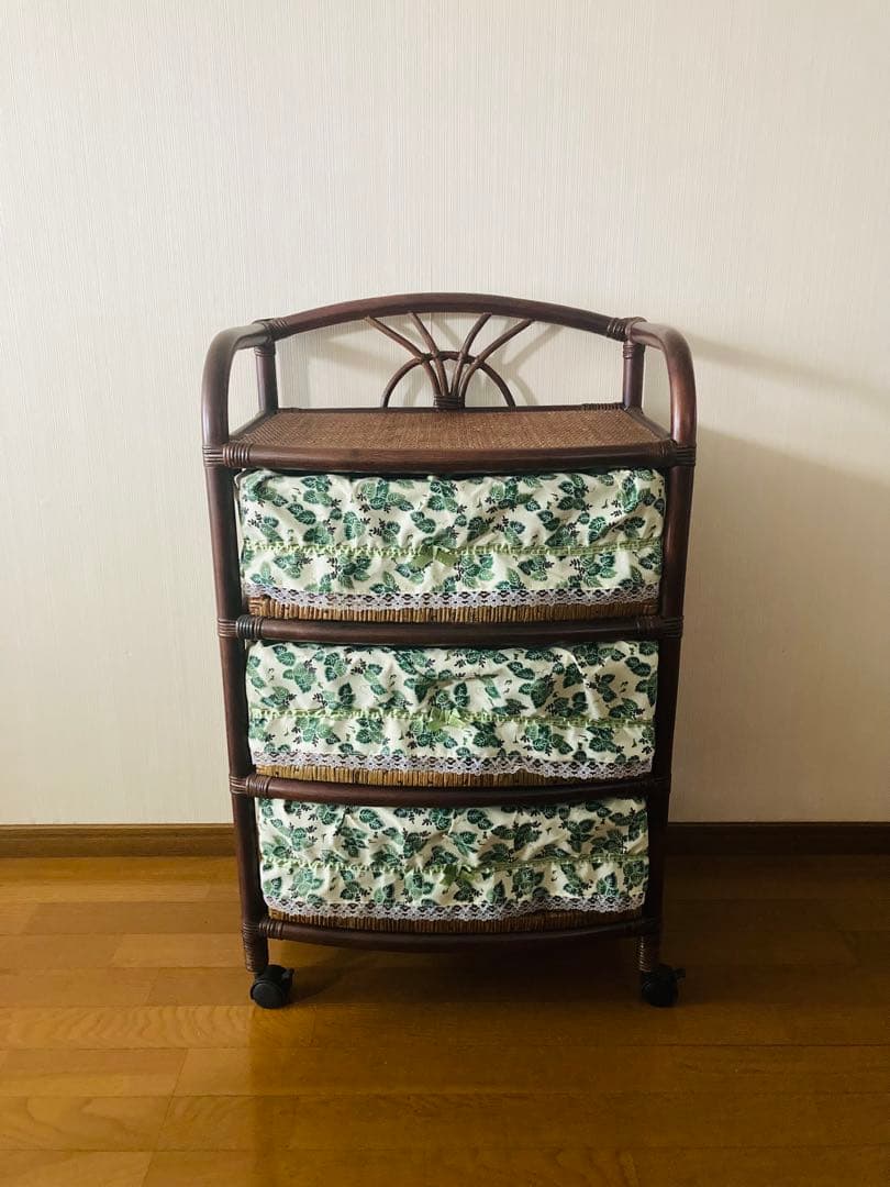 【美品】2WAY キャスター付3段ラタンチェスト 昭和レトロ 箪笥 籐家具