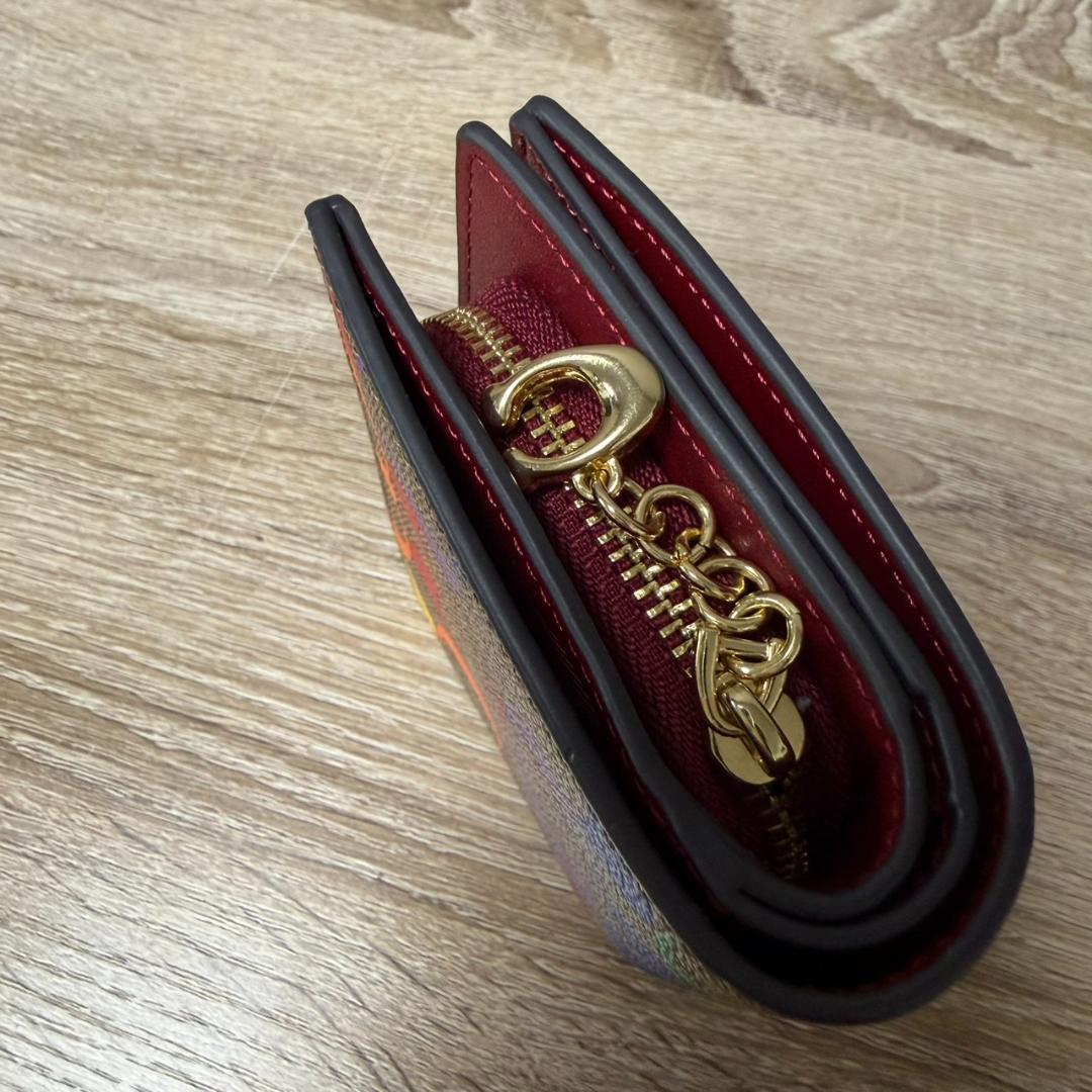 778313/COACH シグネチャー マルチカラー 折財布 美品