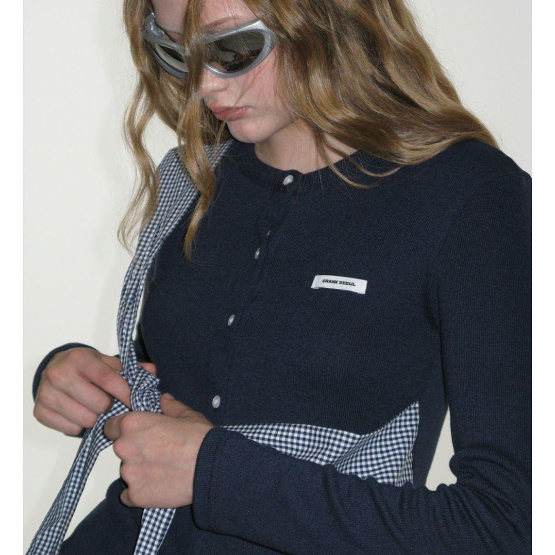 トップス CRANK Ribbon Tie Knit Cardigan (Navy)