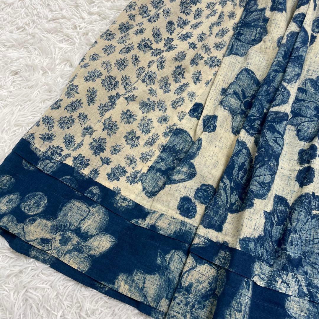 【美品】45R 45rpm 藍染 フラワー 花柄 パッチワーク ロング スカート
