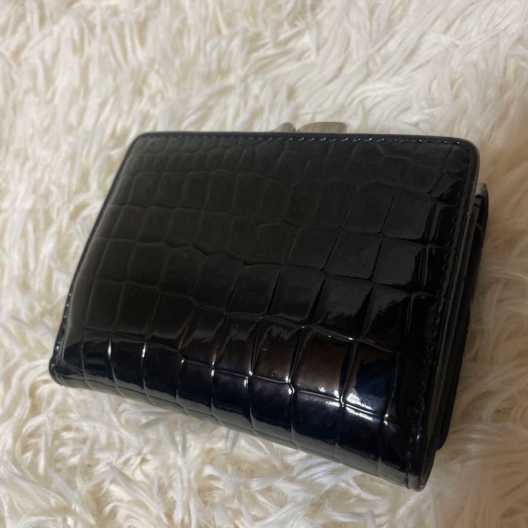 ヴィヴィアン ウエストウッド 折り財布 クロコダイル型押し　エナメル　黒
