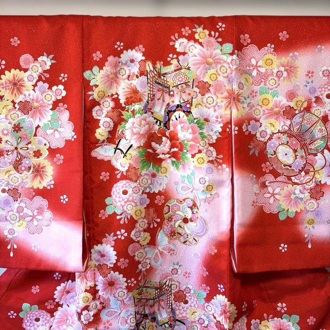 □ 美品女児用　お宮参り　掛け着　初着　手毬　御所車　桜　梅　赤系