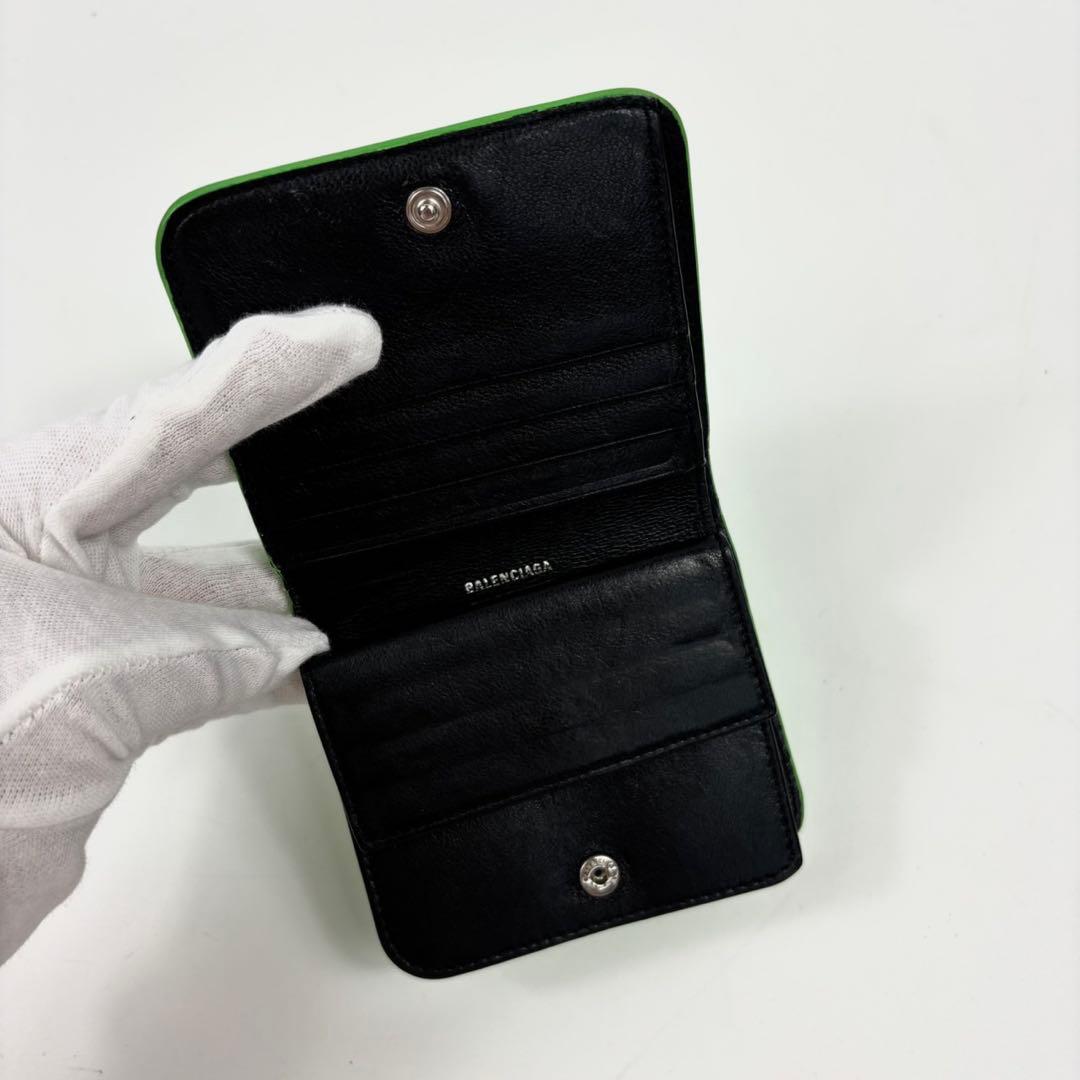 希少✨バレンシアガ 三つ折り財布 クロコ 型押し エブリデイ レザー グリーン