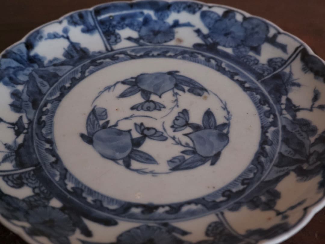 古伊万里　猪口　染付　紅葉文　和食器　Q1630
