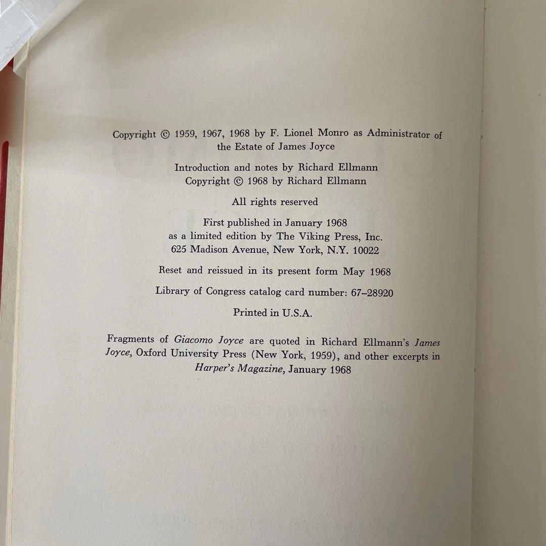 James Joyce GIACOMO JOYCE 初版　ハードカバー1968
