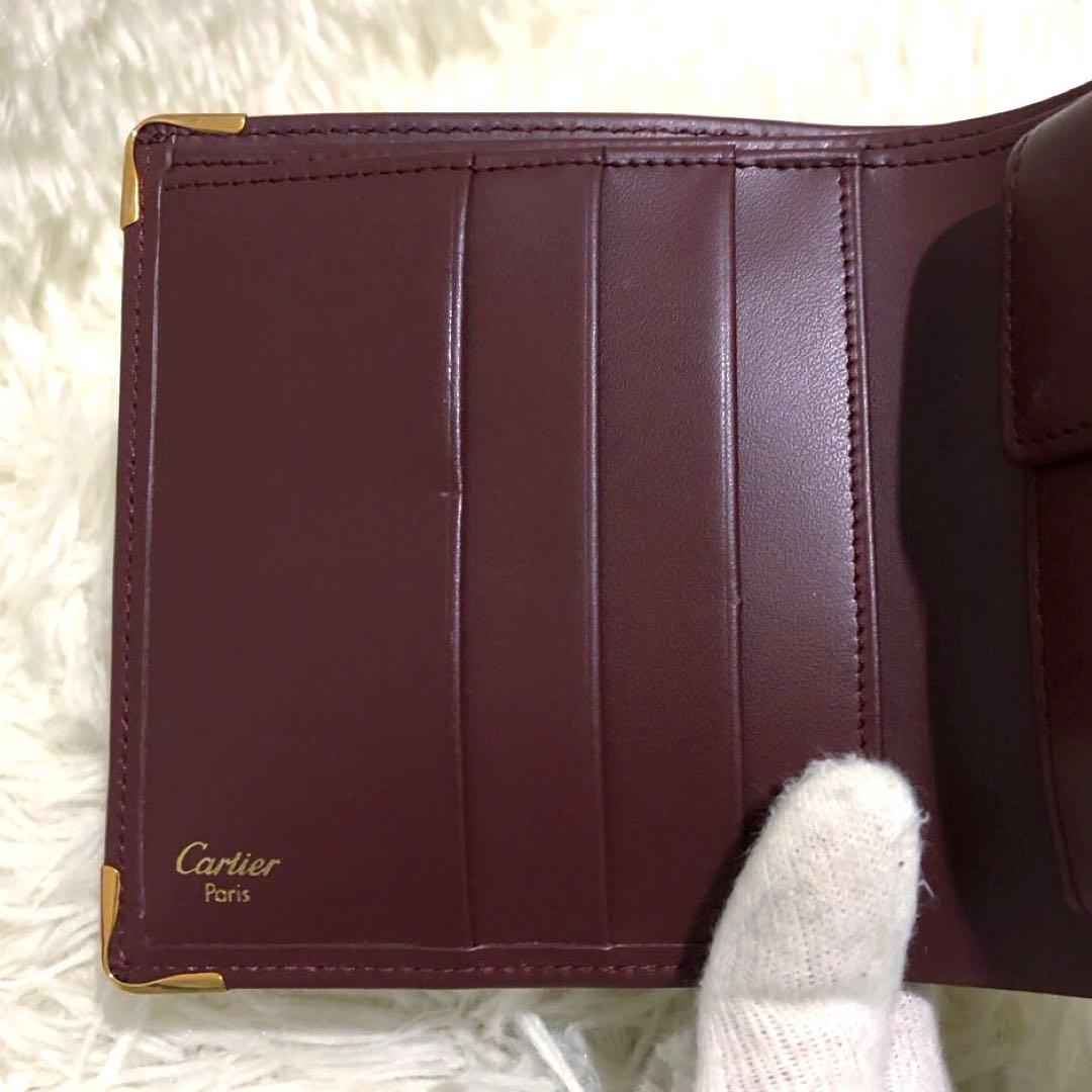 未使用✨カルティエ　二つ折り財布 レザー　ボルドー マストライン