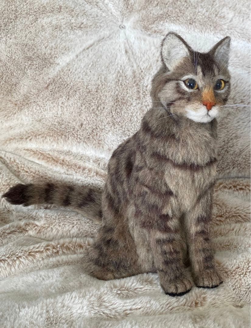 羊毛フェルト 猫 キジトラ／リアル表現 ハンドメイド作品 一点物／ねこ／cat