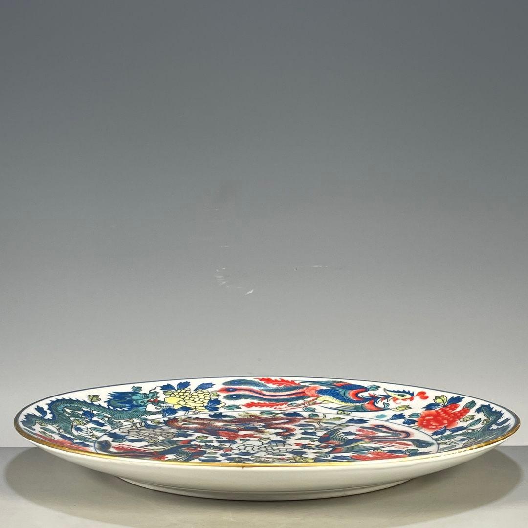 大清乾隆五彩龍鳳紋賞盤 景徳鎮 陶磁器 装飾品 現代工芸品 美術品 置物