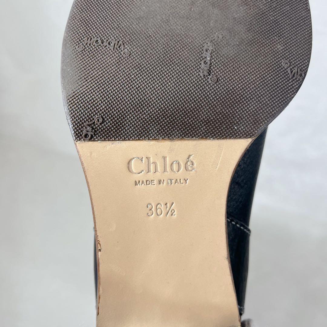 美品 裏張り済✨クロエ ベルト バックル レザー ロングブーツ 黒 36.5