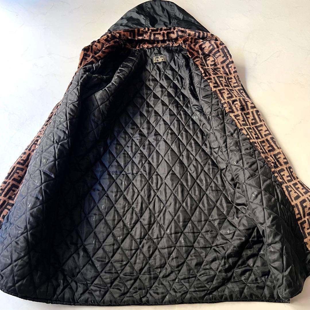 美品 FENDI ダッフルコート ズッカ柄 ロング 黒 パイル ヴィンテージ