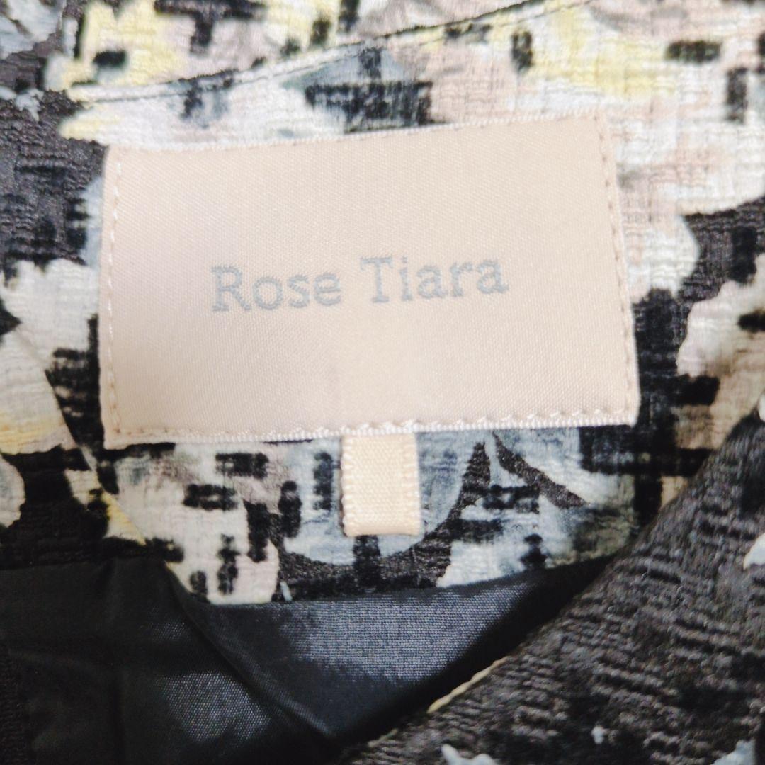 ★美品★Rose Tiara 黒地花柄 半袖ひざ丈ワンピース【46/3L】