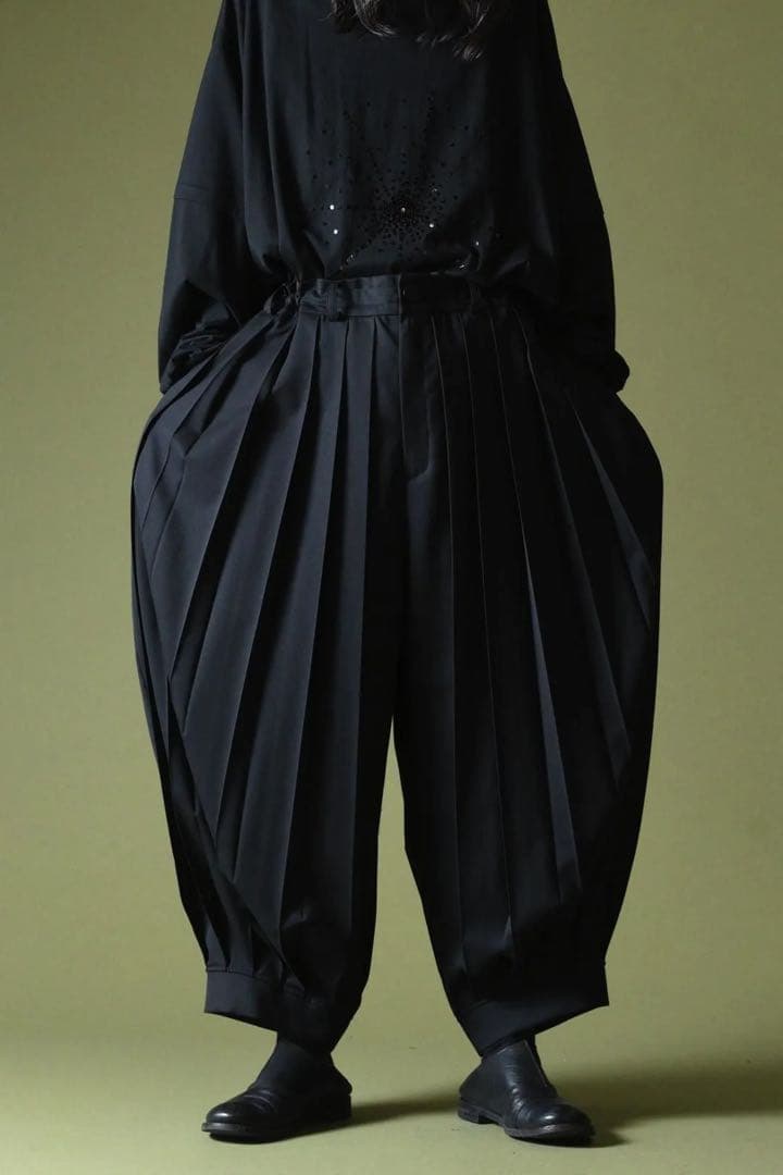 BISHOOL ウールギャバジン WidePleats LanternPants