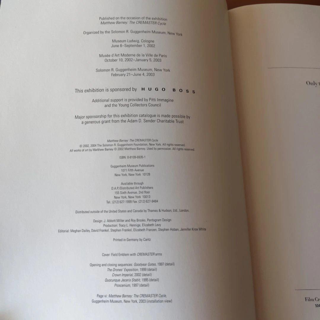 洋書 THE CREMASTER CYCLE MATTHEW BARNEY