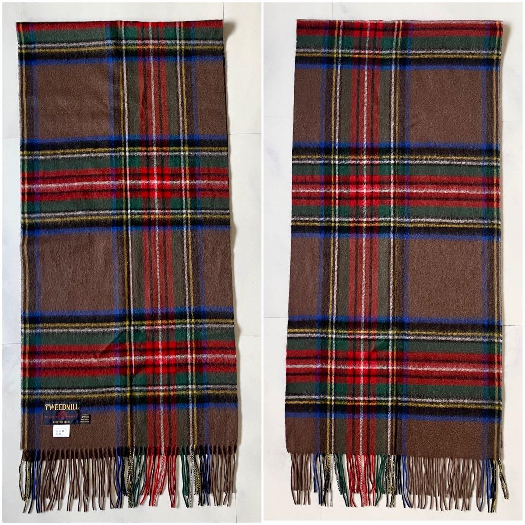 極美品 TWEED MILL マフラー 中判ストール タバコブラウン 近年モデル