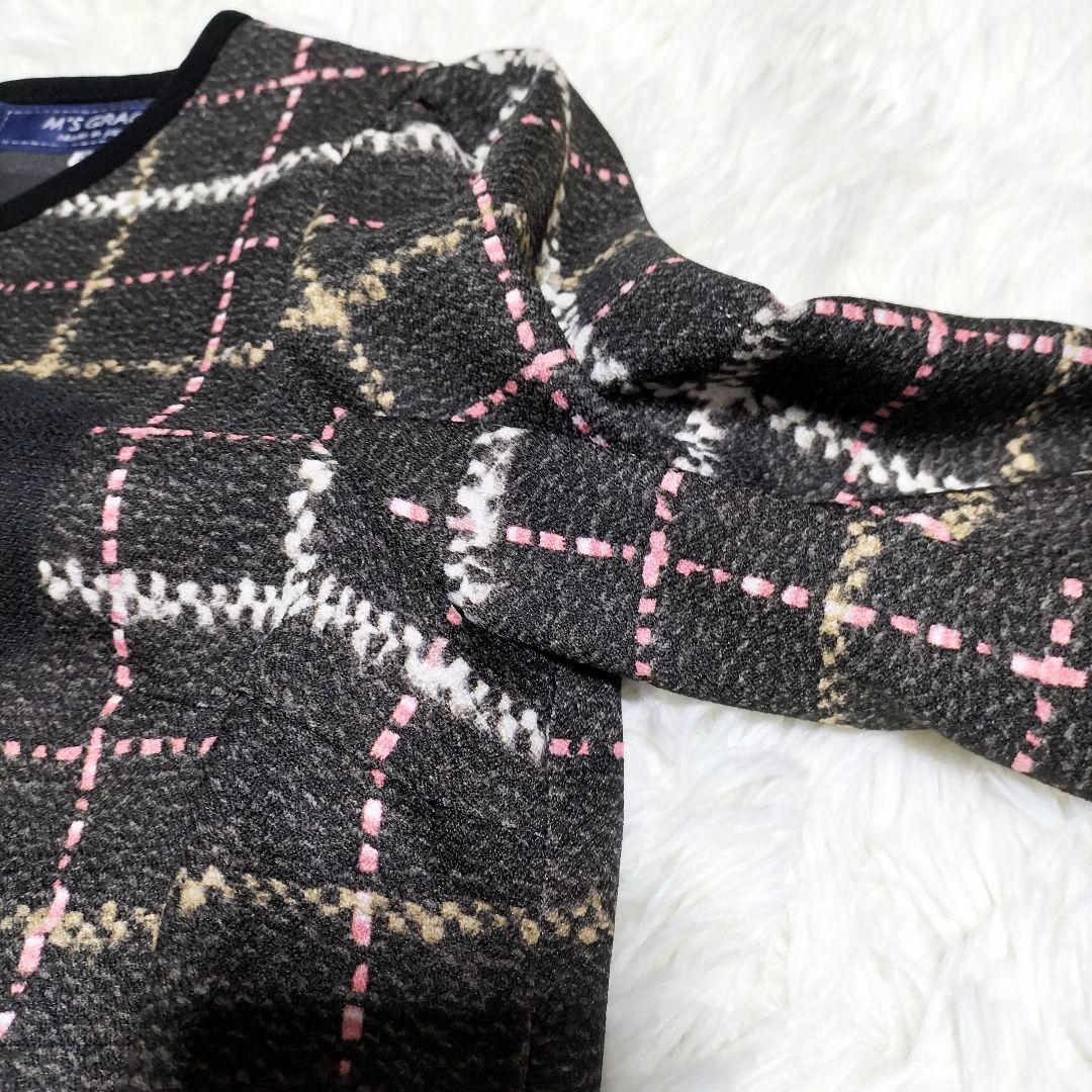 ✨極美品✨ M'S GRACY ツイードライクプリントワンピース リボン 膝丈