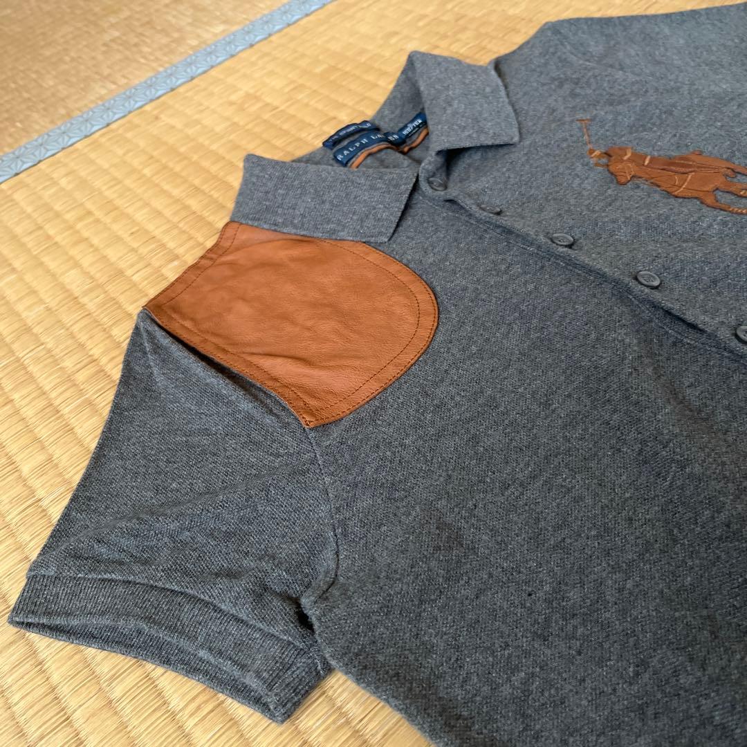 ポロシャツ 半袖 グレー レザー肩パッチ