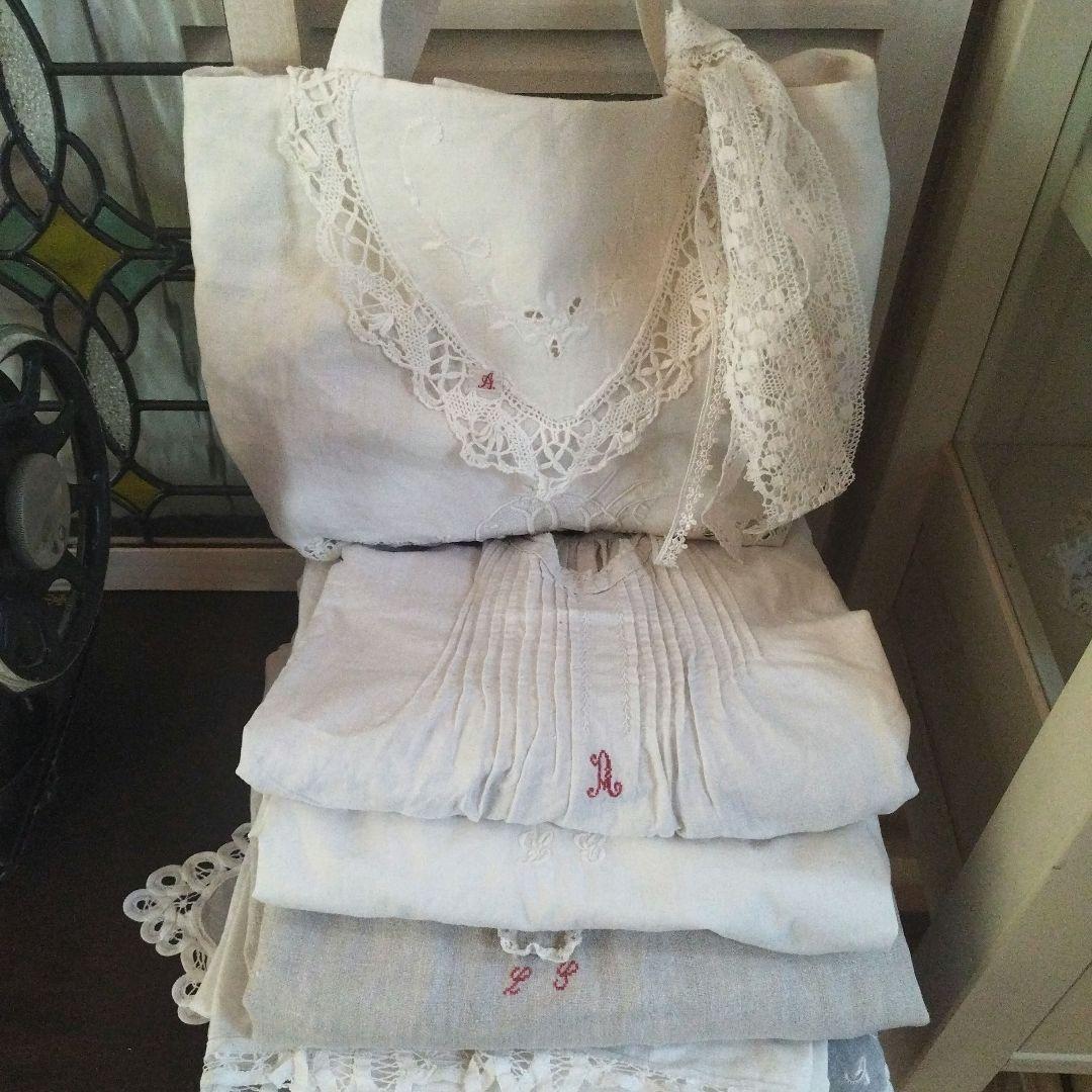フランスアンティーク*リネンイニシャル刺繍アンティーク*バッグ*モノグラム