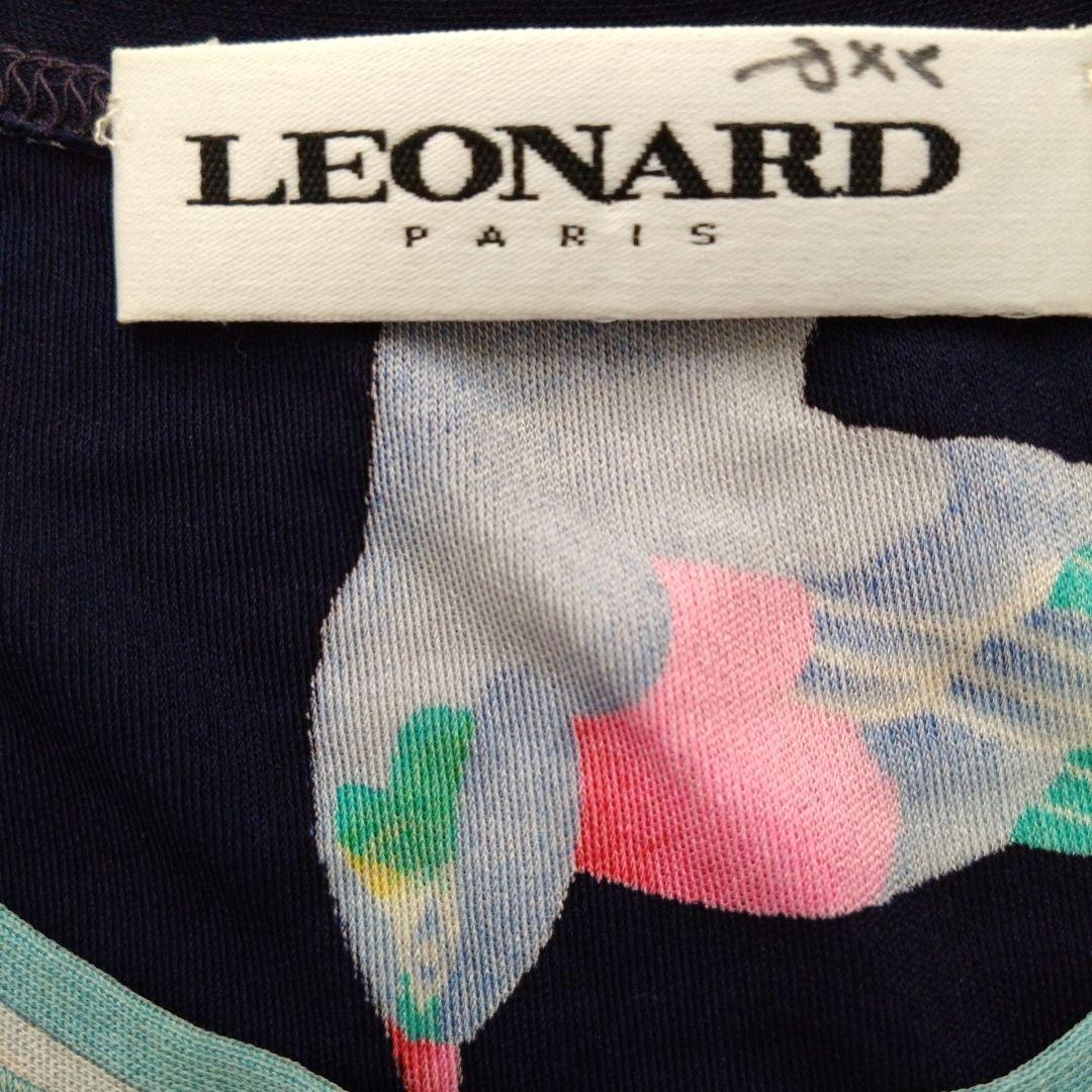 レオナール　シルク100％　LEONARD Tシャツ 半袖 花柄　サイズ42　紺