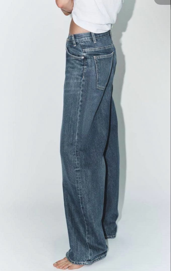 タグ付き❣️ZARA ハイウエストクロスウエストワイドレッグデニムパンツ　32