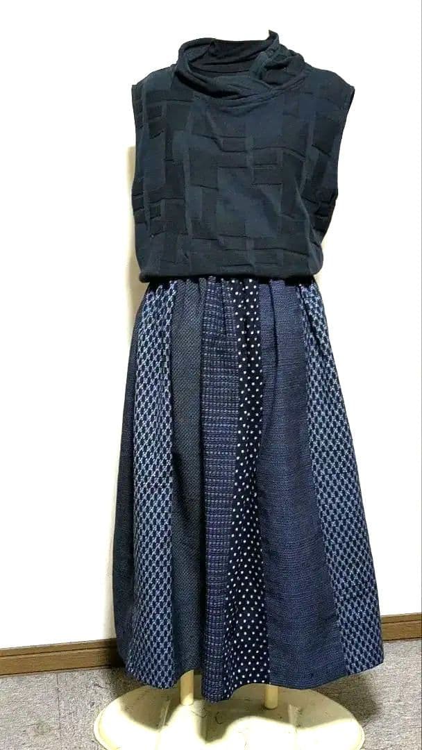 久留米絣　書生紬　雪ん子柄　着物リメイクスカート　　219