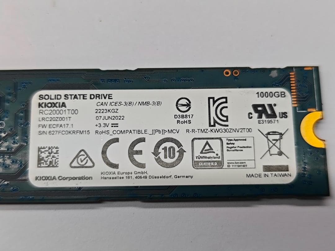 【中古】KIOXIA EXCERIA G2 1000GB NVMe SSD