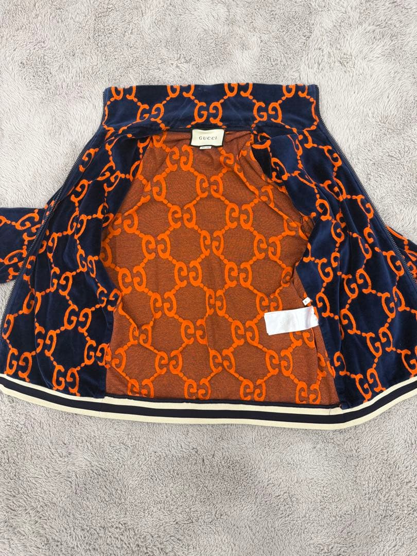 GUCCI シェニール　ベロアジャケット　トラックジャケット　ネイビー　オレンジ