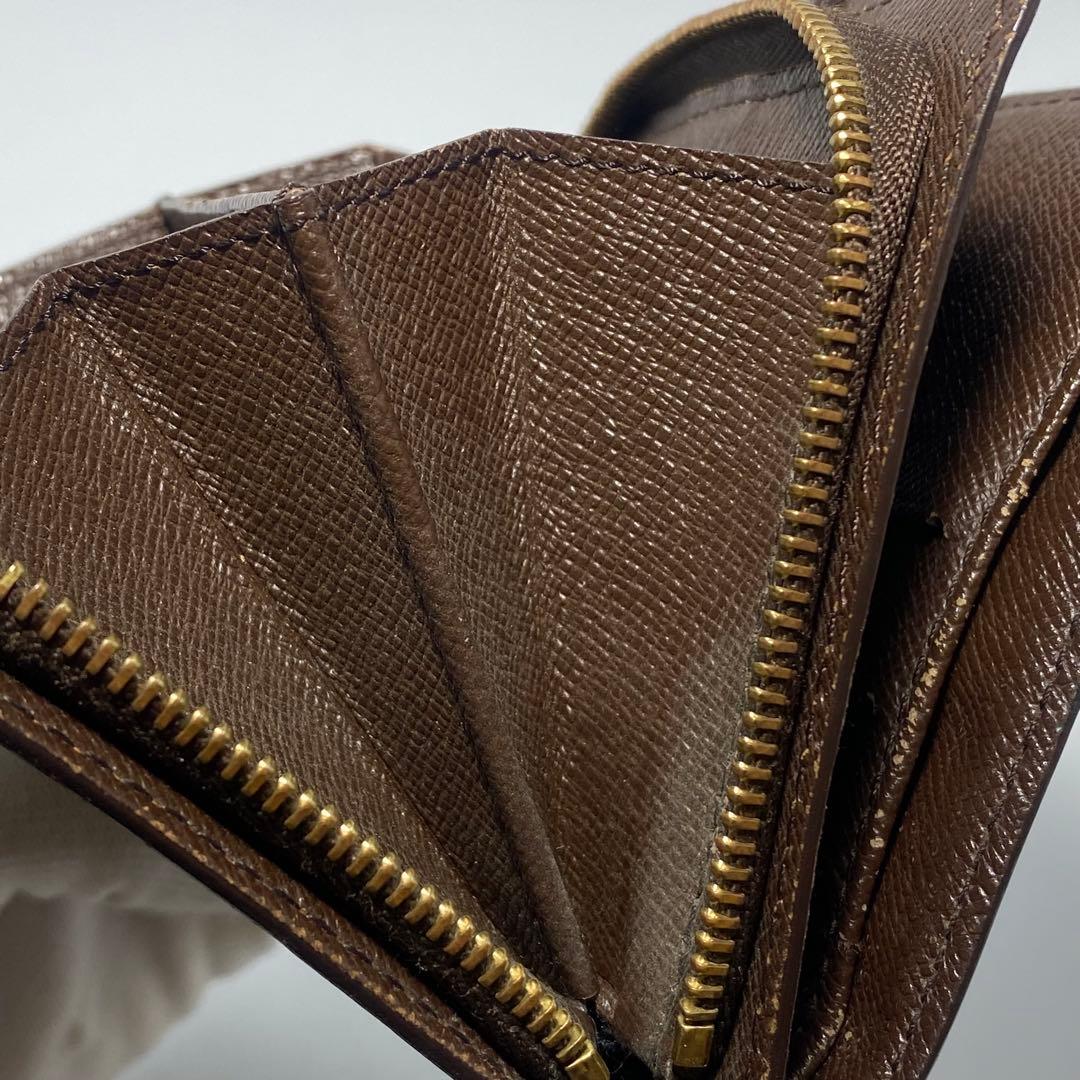 良品　ルイヴィトン　二つ折り財布　ブラウン　ダミエ　コンパクトジップ