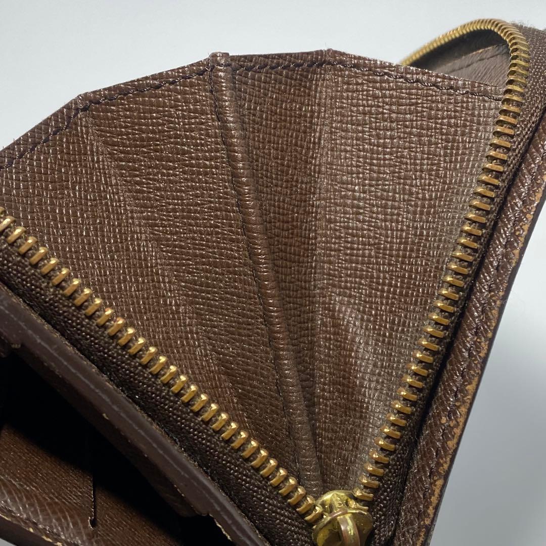 良品　ルイヴィトン　二つ折り財布　ブラウン　ダミエ　コンパクトジップ