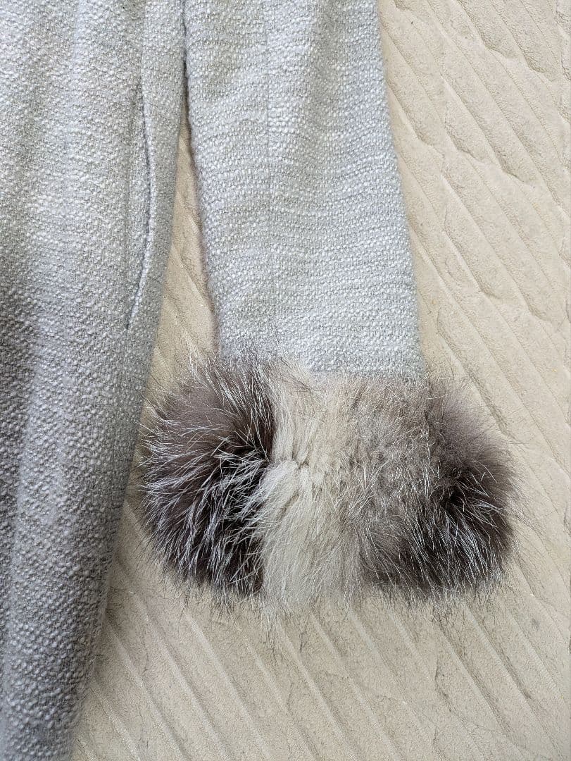 theory luxe ノーカラーツイードコート フォックスファー L 2way