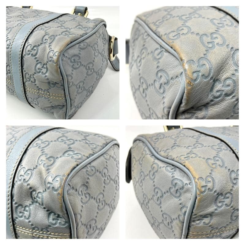 GUCCI シマ レザー GG柄 ミニ ボストン バッグ シルバー金具