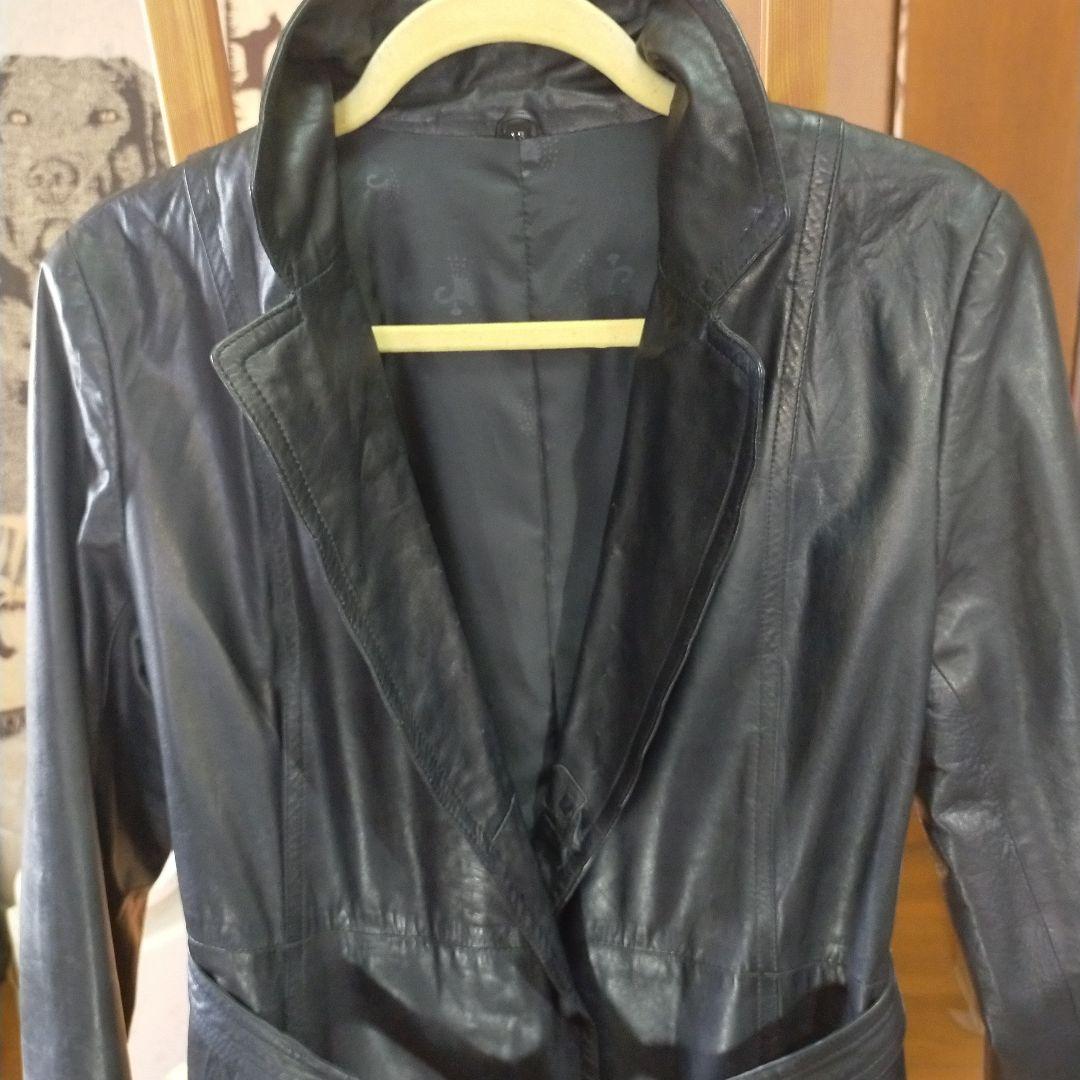 ブラック#軽量高級牛革#レディース#ロングコート#保護艶出し仕上げ済み