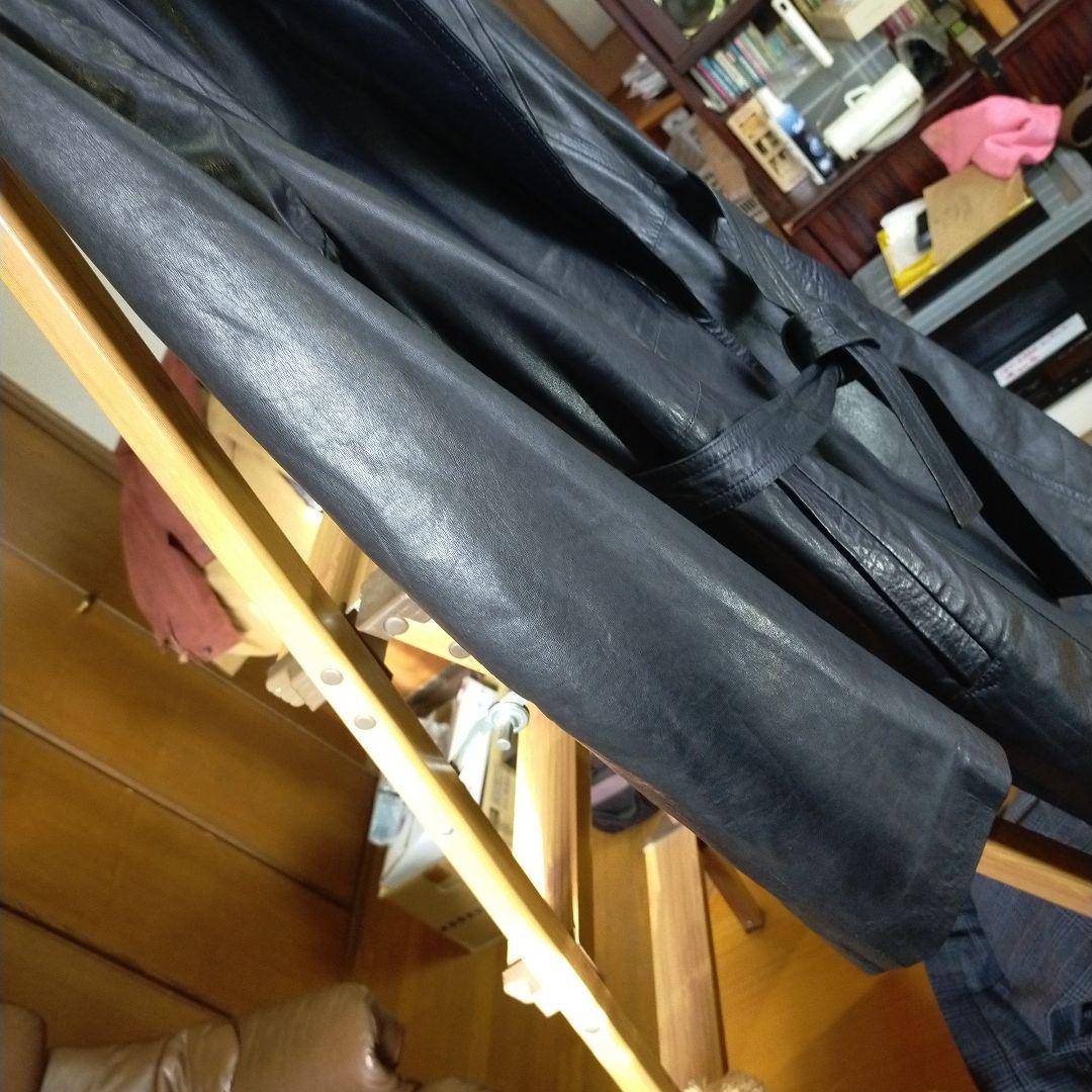 ブラック#軽量高級牛革#レディース#ロングコート#保護艶出し仕上げ済み