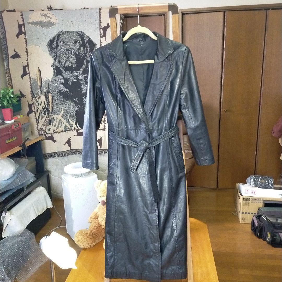 ブラック#軽量高級牛革#レディース#ロングコート#保護艶出し仕上げ済み