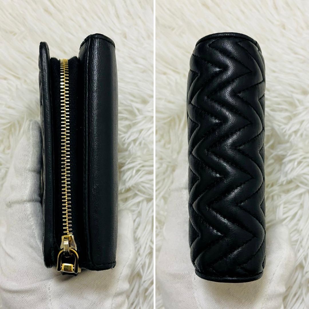 極美✨ミュウミュウ 三つ折り財布 キルティング マトラッセ レザー ブラック