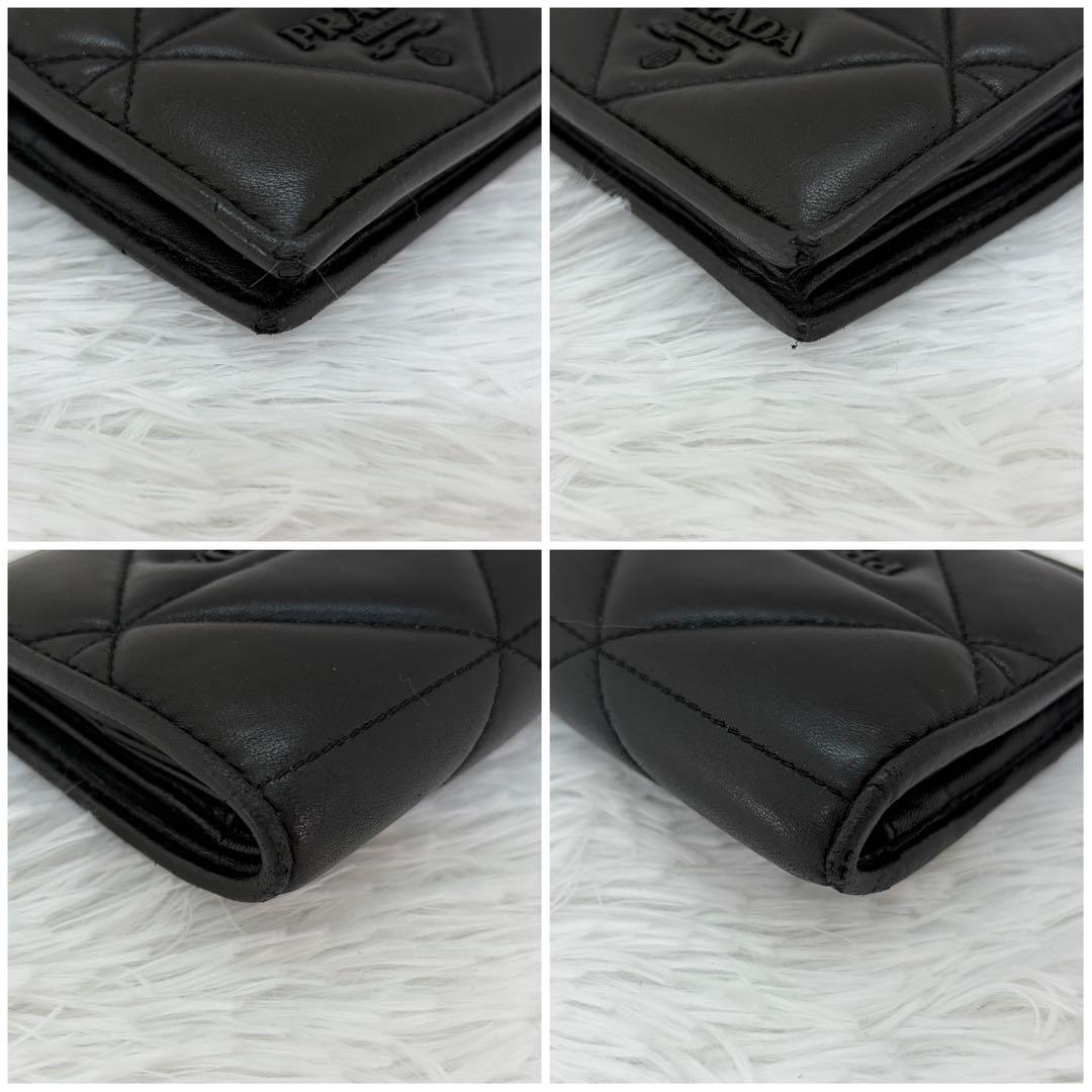 RFID搭載/美品✨️プラダ 二つ折り財布 キルティング オールブラック 黒
