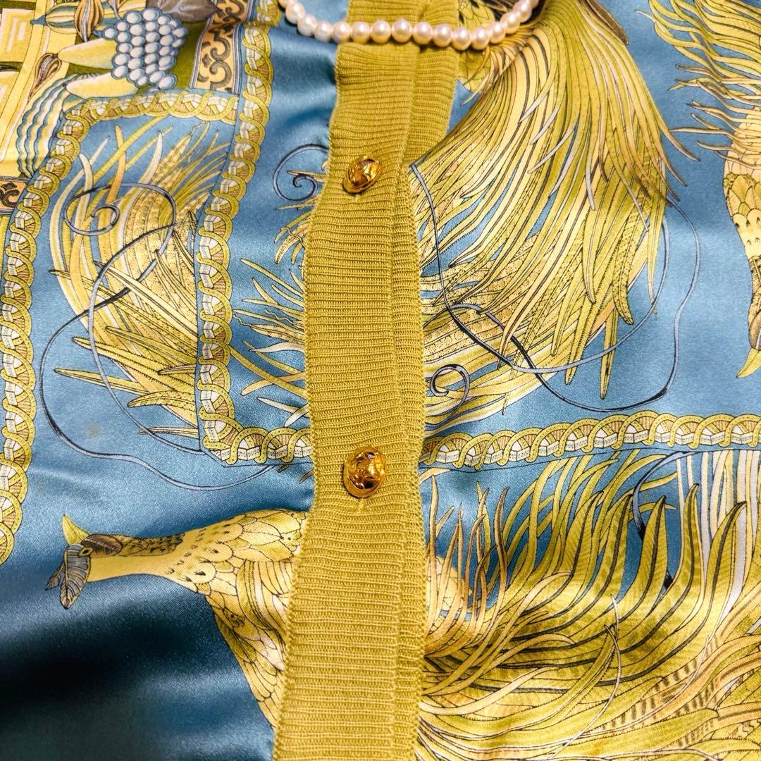 Salvatore Ferragamo シルクニットカーディガン　金ボタン　鳥馬