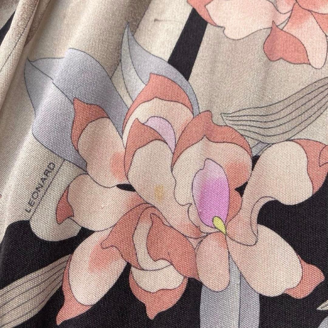 ク*コ様 【高級】LEONARD PARIS　シルク 花柄 アンサンブル ブラッ