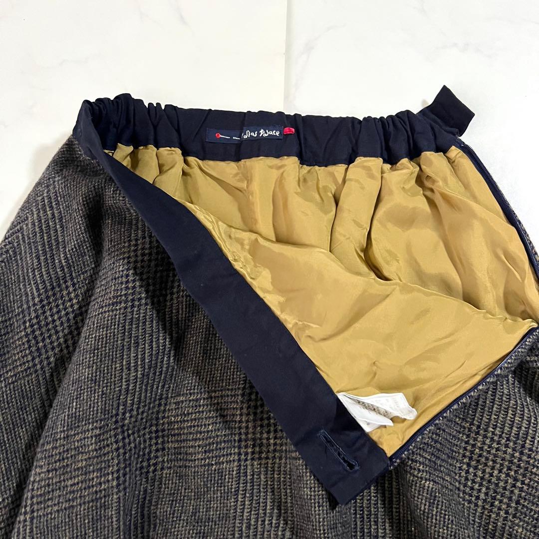 美品 現行 パラスパレス ウール × 麻 チェック ロングスカート3 L フレア