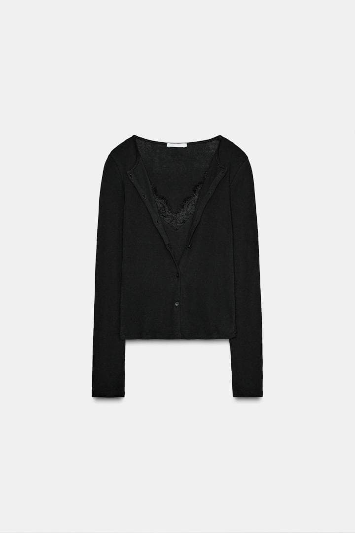 ZARA コンビネーションレーストップジャケット　ブラック　S
