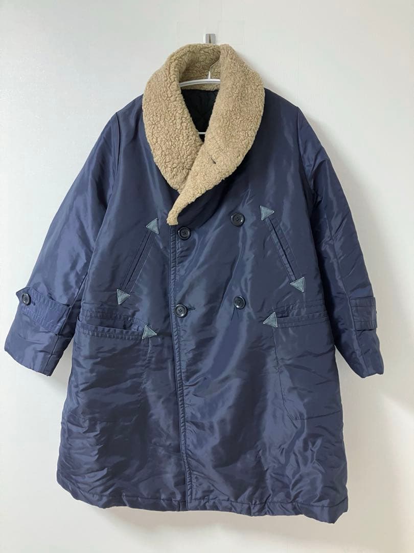 45R★首元ぬくぬく★ナイロン×ボアのコート★ネイビー1