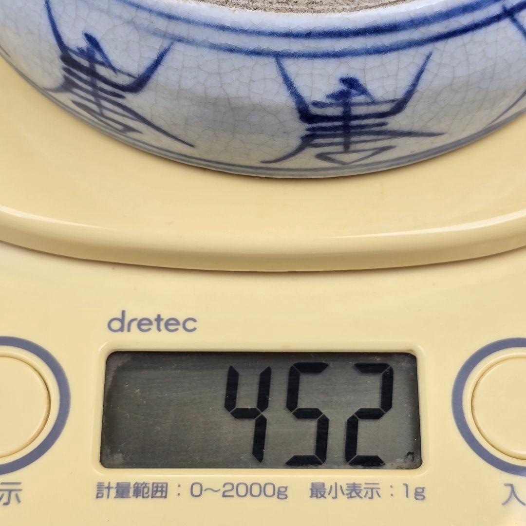 舶来品 中国古磁 青花 蘇麻離青 寿字紋 円形 磁硯 筆添 在銘 房具