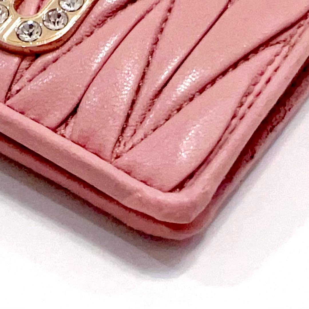 ミュウミュウ マテラッセ 折り財布 ビジュー クリスタル ゴールド金具 ピンク