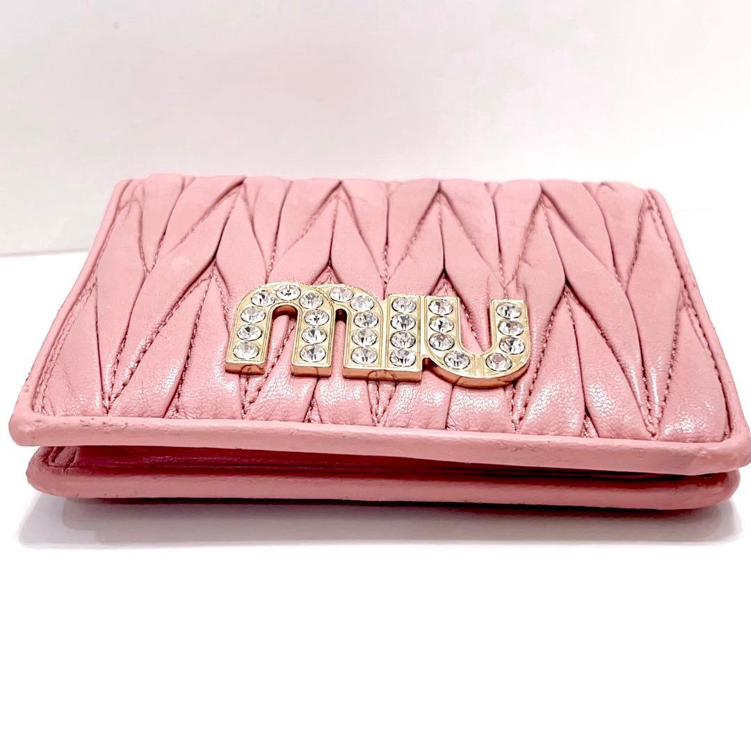 ミュウミュウ マテラッセ 折り財布 ビジュー クリスタル ゴールド金具 ピンク
