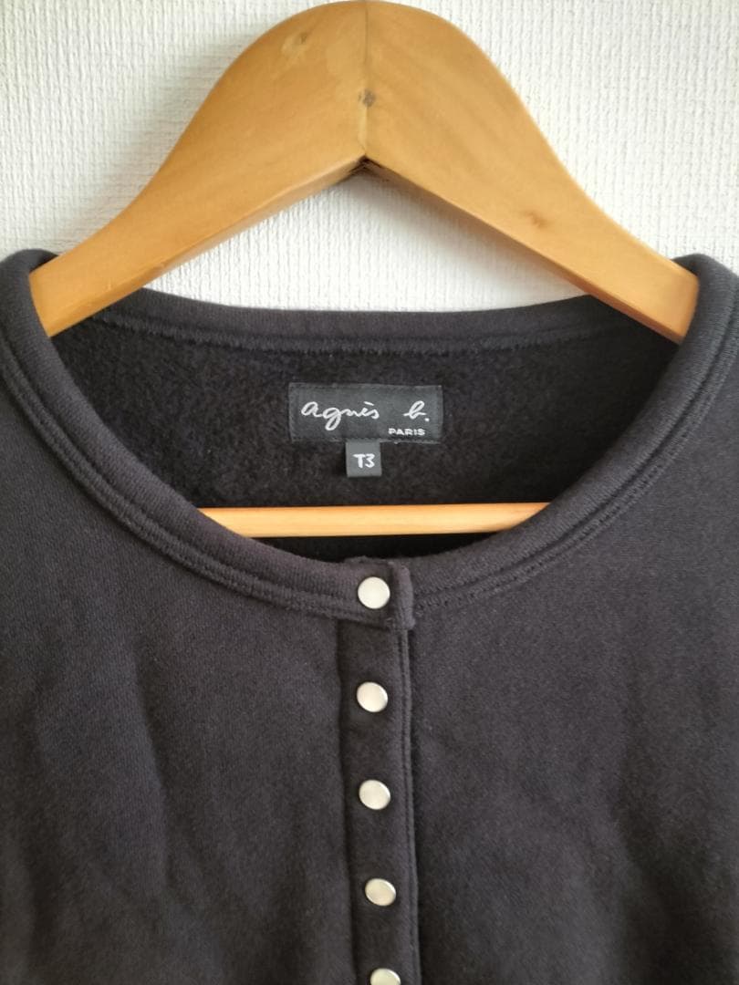 agnes b　裏起毛スウェットカーデ　サイズT3　ブラック
