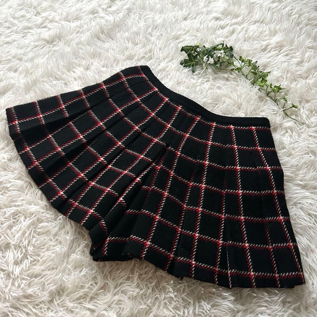 バーバリーブルーレーベル　ロゴ刺繍　チェック　ウール　巻きスカート　キュロット