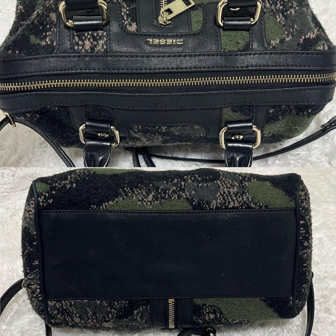 【美品】DIESEL 迷彩 ミニボストン 2WAY zip レザー切替