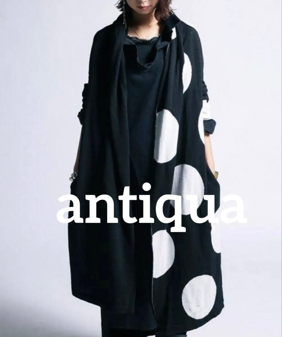 【antiqua】patterntorsoドット柄切替ニットロングカーディガン