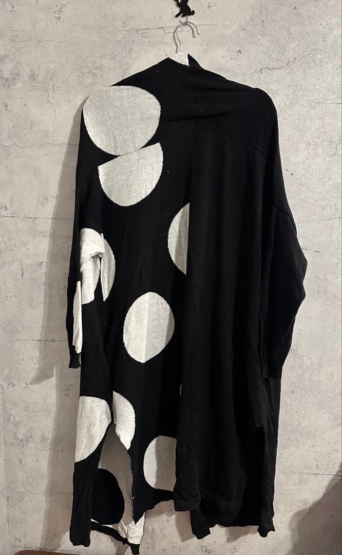 【antiqua】patterntorsoドット柄切替ニットロングカーディガン
