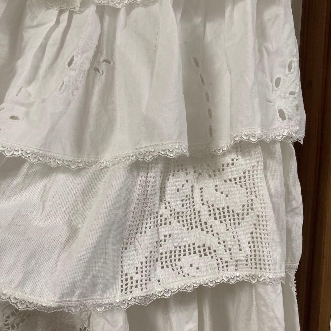 Rilliy vintageホワイト5段フリルスカート