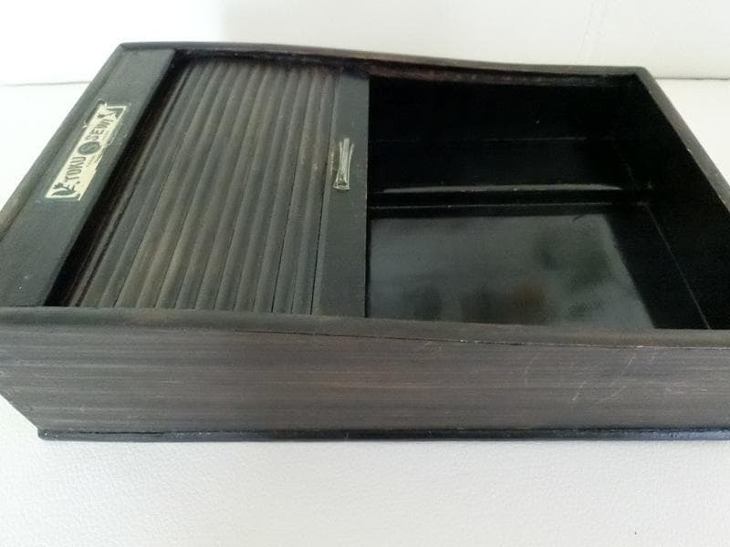 アンティーク★木製 ペンケース　硯箱　蛇腹式シャッター　TOKUSEWI